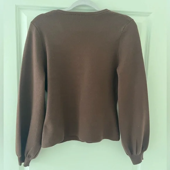 Joie Chocolate Brown Balloon Sleeve V-Neck Cardigan - Picture 2 of 6